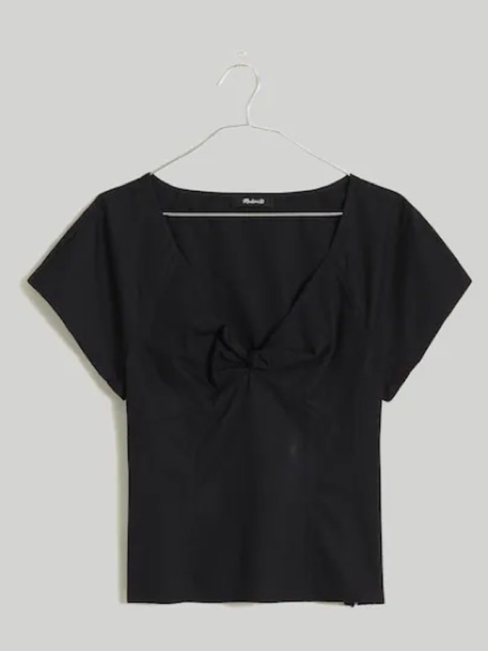 Madewell Black Poplin Twist-Front Seamed Top